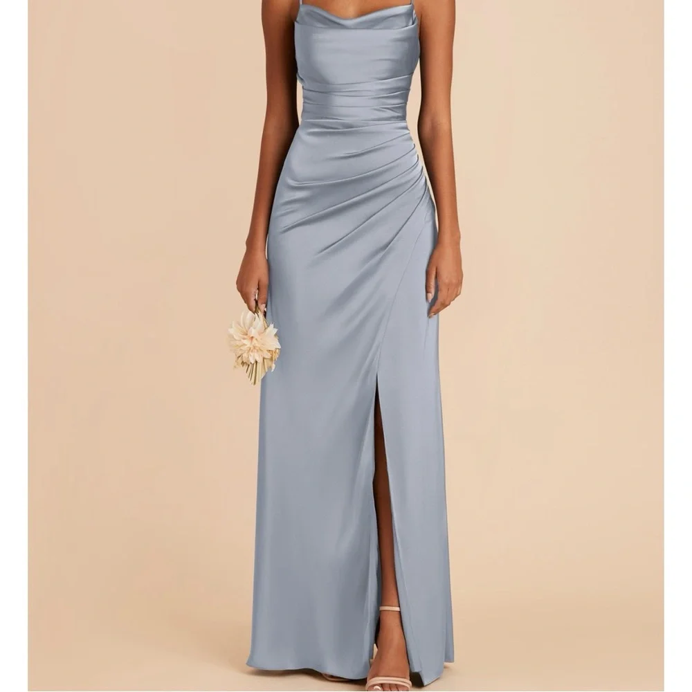 Birdy Grey Matte Satin Dusty Blue Bridesmaid Dress - Picture 1 of 6